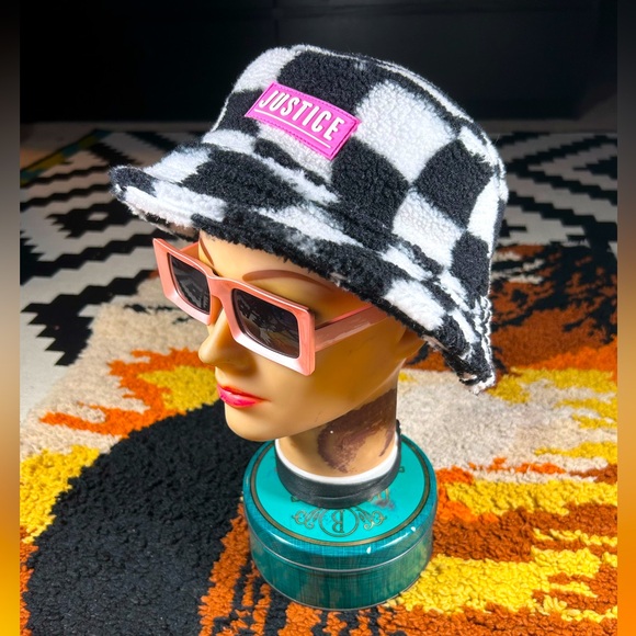 Cool Kid, JUSTICE, fuzzy checkerboard, bucket hat!! - Picture 1 of 9